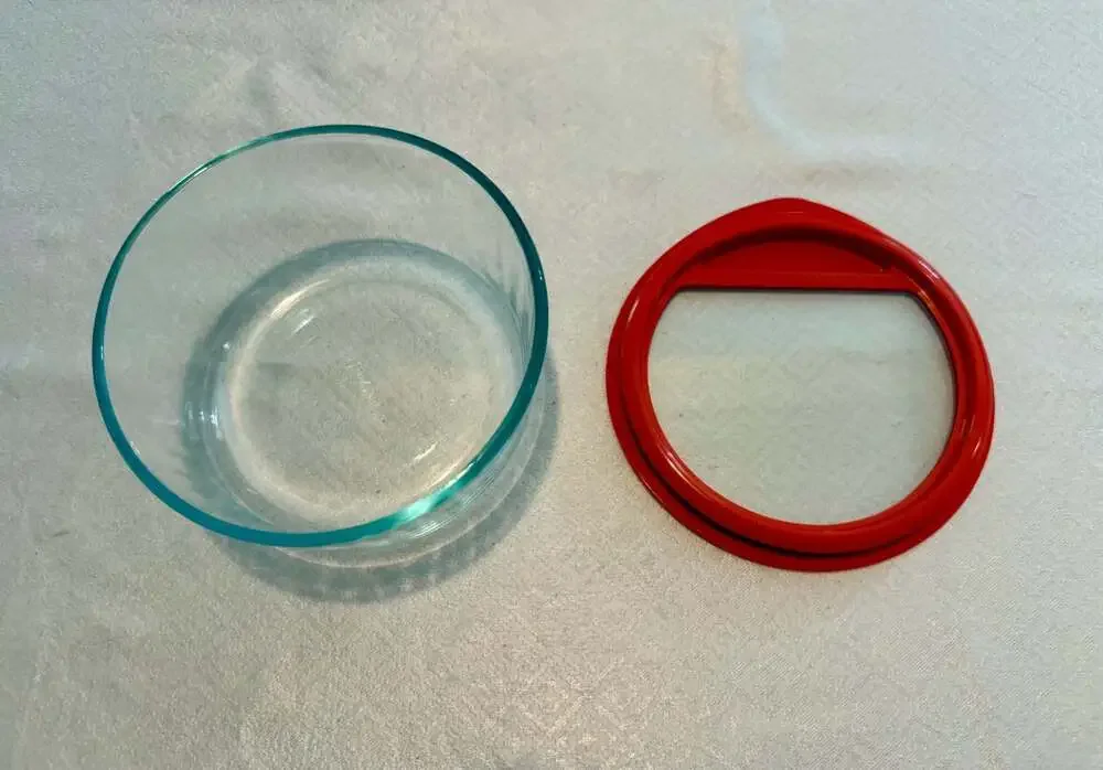 Pyrex Clear Glass Storage Bowl with Red Silicone Lid